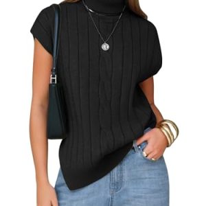 Women's Turtleneck Sleeveless Sweater Vest Casual Short Cap Sleeve Knit Pullover Tank Tops 2025 Fashion Fall Clothes