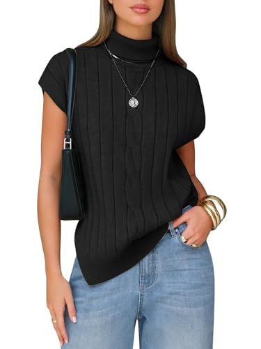 Women's Turtleneck Sleeveless Sweater Vest Casual Short Cap Sleeve Knit Pullover Tank Tops 2025 Fashion Fall Clothes