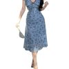 Women's Summer Floral Mesh Midi Dress Short Sleeve V Neck Fit and Flare Sundress