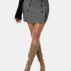 Womens Button Bodycon Mini Skirt Sexy Night Club High Waist Elastic Y2K Trendy Short Plaid Skirts