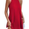 Women's Casual Sleeveless Halter Neck Flared A Line Tunic Cami Mini Dresses