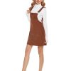 Womens Casual Corduroy Bib Knee Length Overalls Pinafore Midi Dress Jumpsuit（Brown-XS）