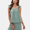 Womens Summer 2 Piece Sets Sleeveless Square Neck Tie-Back Cami Top Wide Leg Pants Matching Set