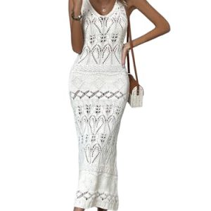Women's Crochet Dress Bathing Suit Cover Up Hollow Out Beach Maxi Sundress Coverups