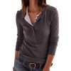 Womens Henley Tunic Shirts Long Sleeve Slim Fit Basics Ribbed Crewneck Button up Tops