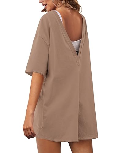 Rompers for Women Casual Short Sleeve Oversized Athletic Workout Reversible Hot Shot Tee Romper Deep Pockets