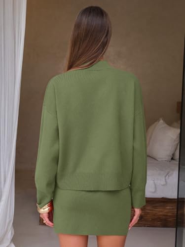 Women 2 Piece Sweater Skirt Sets Mock Neck Long Sleeve Knit Pullover Top Matching Mini Skirts Fall Winter Outfits 2025
