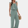 Womens Summer 2 Piece Sets Sleeveless Square Neck Tie-Back Cami Top Wide Leg Pants Matching Set