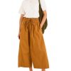 Women Casual Wide Leg Pants Summer Cotton High Rise Elastic Waist Cropped Capris Trousers with Pockets