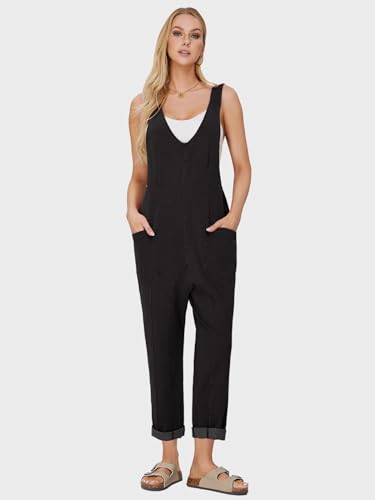 Womens High Roller Denim Bib Jumpsuits Casual Loose Sleeveless Baggy Overalls Jeans Pants Jumpers with Pockets