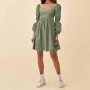 Womens 2025 Square Neck Dress Long Puff Sleeve A-Line Casual Short Mini Dresses
