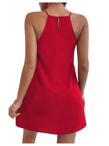 Women's Casual Sleeveless Halter Neck Flared A Line Tunic Cami Mini Dresses