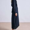 Women Cotton Linen Wrap Shirt Maxi Dress Button Down Long Sleeve Lapel Asym Slit Hem Sundress