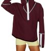Womens Windbreaker Jacket Outdoors Hiking Reflective Striping Hooded Half Zip Pullover Contrast Pocketed Outerwear