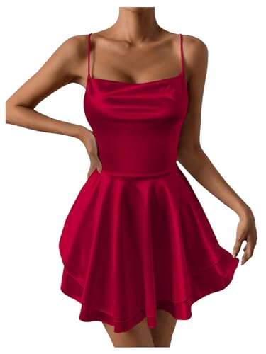 Women's Open Back Layered Flowy Criss Cross Strappy Backless Sexy Party Mini Dress