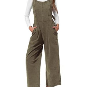 Women Fall Overalls Denim Loose Fit Wide Leg Bib Jumpsuits Casual Adjustable Baggy Jeans Romper with Pockets 2025
