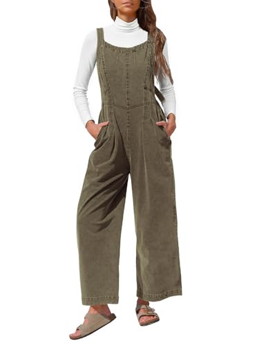 Women Fall Overalls Denim Loose Fit Wide Leg Bib Jumpsuits Casual Adjustable Baggy Jeans Romper with Pockets 2025