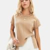 Womens Summer Oversized Tops Short Sleeve Crewneck Waffle Shirts Casual Blouses Loose Tunic Fashion 2025