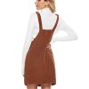 Womens Casual Corduroy Bib Knee Length Overalls Pinafore Midi Dress Jumpsuit（Brown-XS）