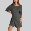 Rompers for Women Casual Short Sleeve Oversized Athletic Workout Reversible Hot Shot Tee Romper Deep Pockets