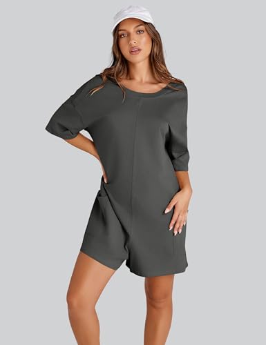 Rompers for Women Casual Short Sleeve Oversized Athletic Workout Reversible Hot Shot Tee Romper Deep Pockets