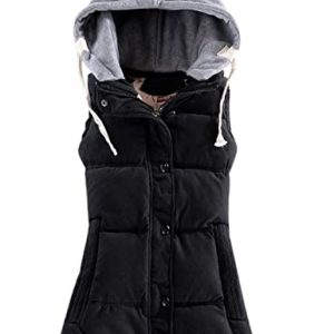Yeokou Women's Slim Sleeveless Quilted Removable Hooded Winter Puffer Vest Coat