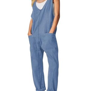 Womens High Roller Denim Bib Jumpsuits Casual Loose Sleeveless Baggy Overalls Jeans Pants Jumpers with Pockets