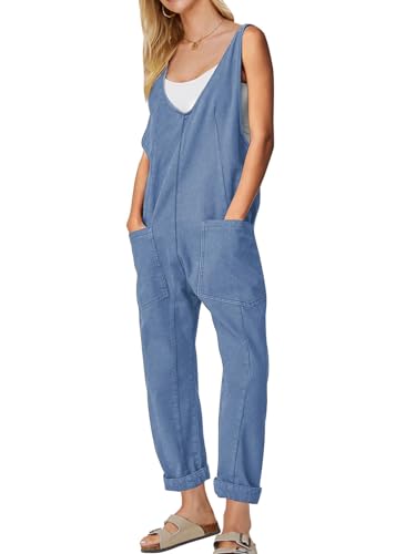 Womens High Roller Denim Bib Jumpsuits Casual Loose Sleeveless Baggy Overalls Jeans Pants Jumpers with Pockets