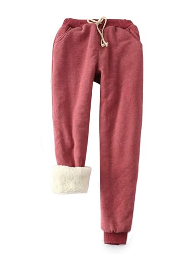 Womens Sherpa Lined Sweatpants Winter Warm Fleece Joggers Casual Lounge Pants