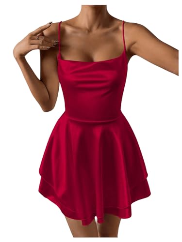 Women's Open Back Layered Flowy Criss Cross Strappy Backless Sexy Party Mini Dress