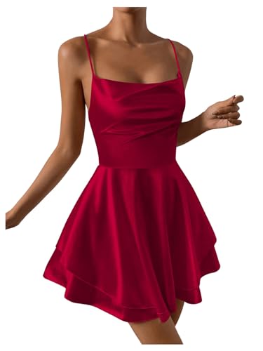 Women's Open Back Layered Flowy Criss Cross Strappy Backless Sexy Party Mini Dress