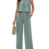 Womens Summer 2 Piece Sets Sleeveless Square Neck Tie-Back Cami Top Wide Leg Pants Matching Set