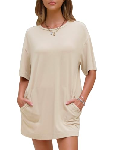EXLURA Women's Summer Short Sleeve T Shirt Dress Casual Crewneck Resort Wear Tops Sundress Vacation Cruise Beach Outfits 2025