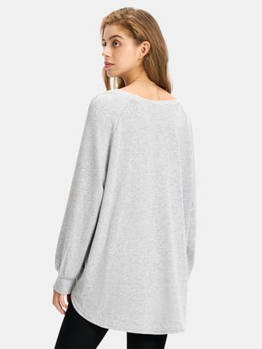 Womens Spring Oversized V Neck Tunic Tops 2025 Casual Long Sleeve Shirts Lightweight Soft Sweater Curved Hem T Shirts