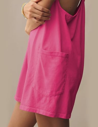 Casual Sleeveless Rompers for Women Summer Beach Vacation Stretchy Cotton Racerback Overall Shorts with Pockets