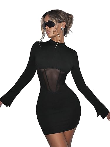 31zH5bUkjuL.jpg Women's Sexy Open Back Sheer Mesh Long Sleeve Backless Bodycon Party Mini Dress