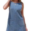 Womens Sleeveless Denim Dress Casual Summer Crewneck A Line Overall Mini Dress Jean Jumper Pinafore with Pockets 2025