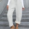 Womens Fleece Lined Sweatpants Barrel Leg High Waist Winter Joggers Cozy Home Travel Lounge Pants with Pockets
