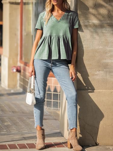 Women's Summer Crop Babydoll Peplum Tops Cute V Neck Short Sleeve Business Casual Trendy T Shirts Beach Vacation 2025