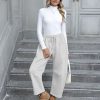 Womens Fleece Lined Sweatpants Barrel Leg High Waist Winter Joggers Cozy Home Travel Lounge Pants with Pockets