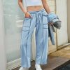 Womens Baggy Wide Leg Pants Casual Summer Palazzo Pants Drawstring Waist Barrel Sweatpants with Pockets