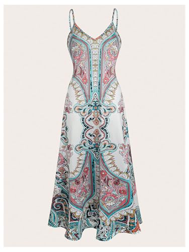 Women's Summer Paisley Floral Maxi Dress V Neck Loose Flowy Vacation Boho Long Sundress