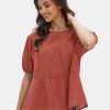 Women's Summer Tops Dressy Casual Short Lantern Sleeve Shirts Crew Neck Hollow Out Lace Embroidered Blouses Shirts