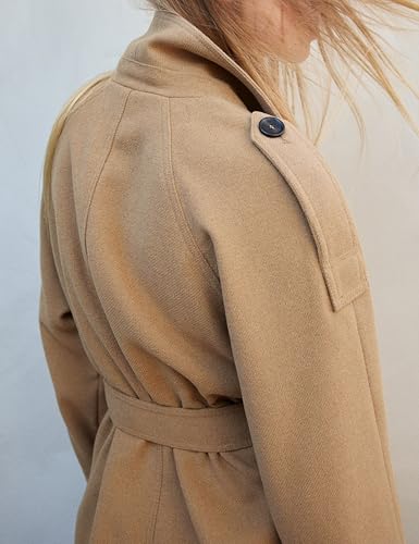 Women's Wool Blend Pea Coat Notch Lapel Double Breasted Winter Loose Short Button Belt Outerwear Jacket