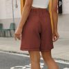 Womens Casual Loose Elastic Drawstring Summer Beach Bermuda Pocketed Shorts