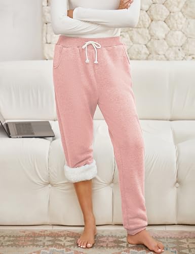 Womens Sherpa Lined Sweatpants Winter Warm Fleece Joggers Casual Lounge Pants