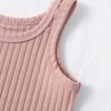 Girl's 2 Piece Solid Scoop Neck Sleeveless Ribbed Knit Short Romper Jumpsuit