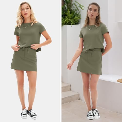 Womens Summer 2 Piece Short Skirt Sets Short Sleeve Tshirt Matching Tennis Skort Dressy Cotton Travel Vacation Outfits