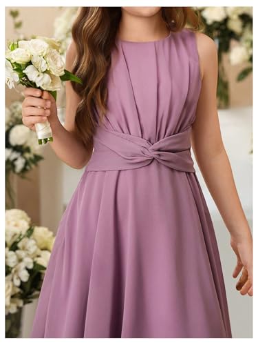 Girl's Chiffon Flowy Dress Sleeveless Tiered Swing Bridesmaid Flower Girl Party Dress