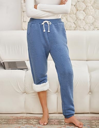Womens Sherpa Lined Sweatpants Winter Warm Fleece Joggers Casual Lounge Pants
